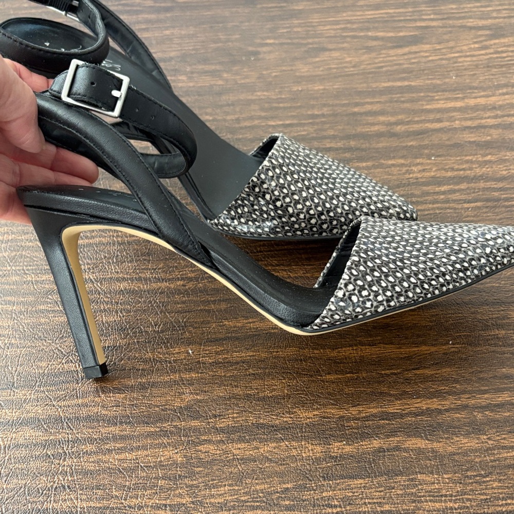 Lord & Taylor’s ’ Pointed Toe Ankle Strap heels- Black/cream LEATHER